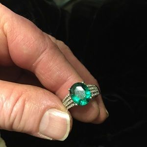Faux Emerald & Diamond Ring.